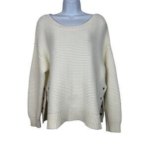 Abercrombie & Fitch Cream Chunky Knit Sweater L Side Rivet Detail Cozy